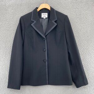 Le Suit Blazer Womens 8 Black Button Front Notch Lapel Office Career Work Casual
